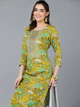 Viscose Rayon Green Floral Printed Kurta-VCK9336
